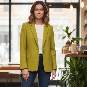 Mayerline Brussels Virgin Wool Chartreuse Blazer Size 42 EU